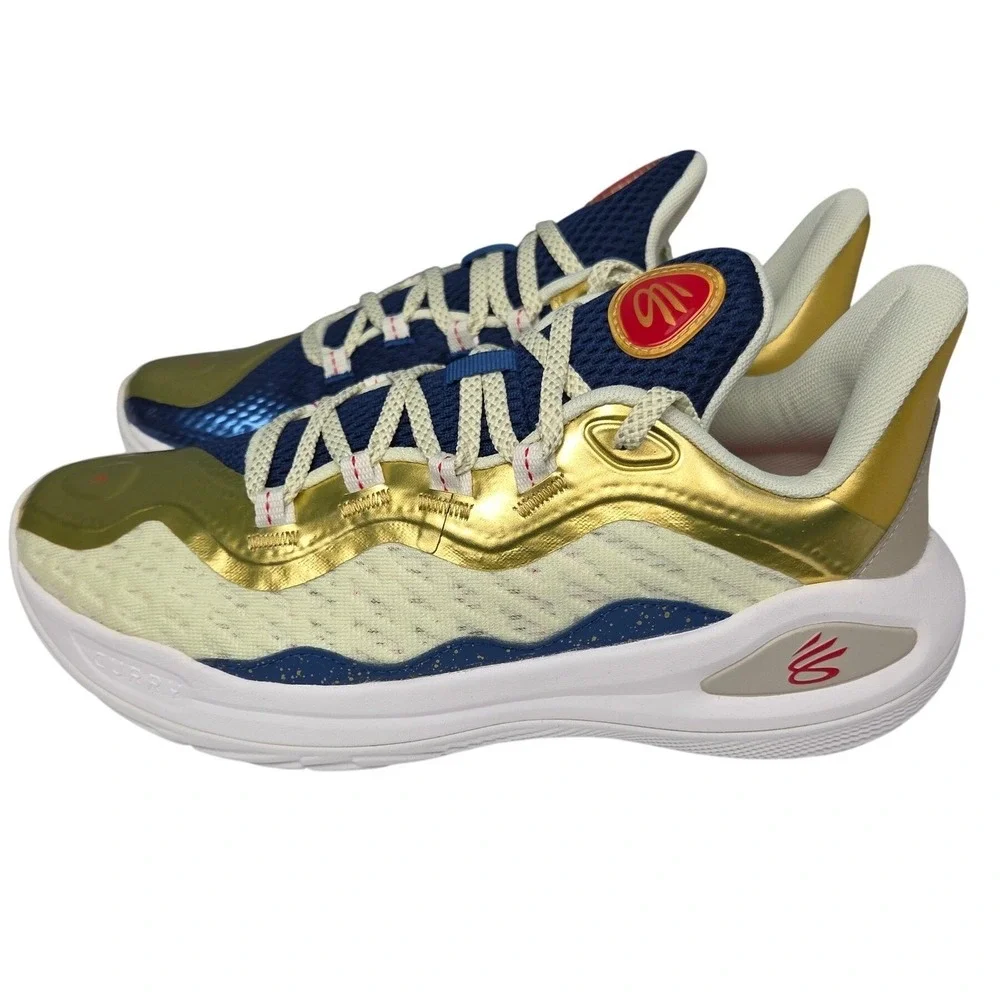Under Armour Curry 11 GS Basketball Shoes Blue Gold Sz 7Y Youth Boy Sneakers New